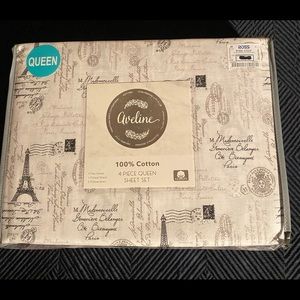 PARIS Eiffel Tower Post Card Queen Sheet Set